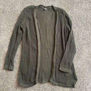 Olive Green Open-Front Knit Cardigan